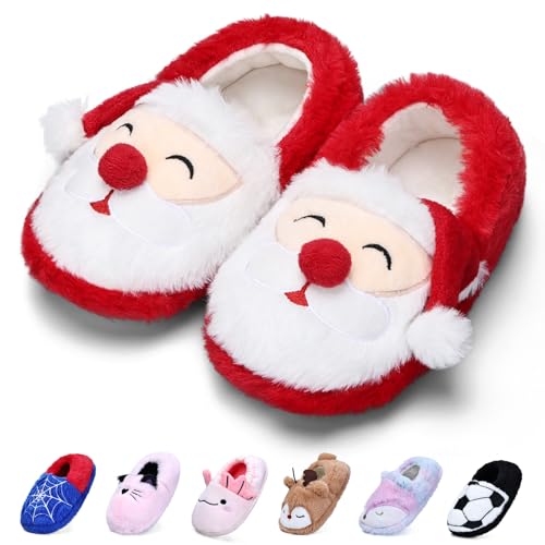 WateLves Kids Slippers Full Wrapped Toddler Slippers Boys Girls Comfortable Winter House Shoes(Santa Claus 24/25)