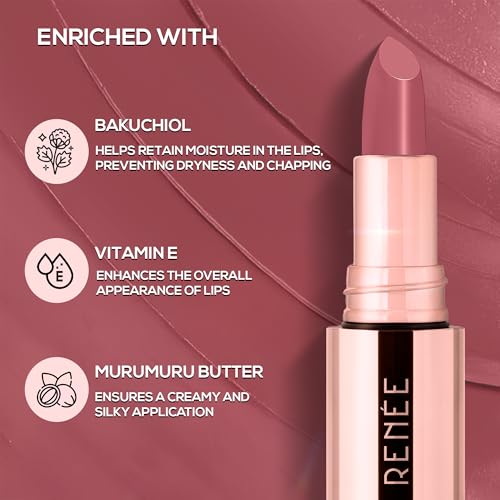Image of RENEE Everstay Long Stay Matte Lipstick - Pink Peony, Hydrating & Non-Drying, Smudge-Proof, Lightweight, Long Lasting, Intense Pigment, Full Coverage, Vitamin E Infused, For All Occasions, 4.2g