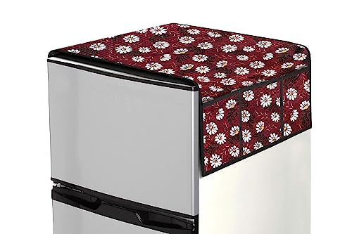 Image of Stylista Refridgerator top Cover Suitable for Samsung RR20C1723S8 /HL, 183 Liter Fridge, Dimension (WXD) 65x111 CM, Floral Pattern Red White