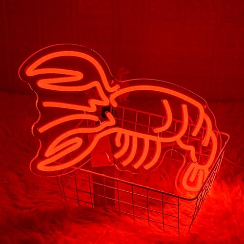 Image of Lobster Neon Sign Seafood Market Led Sign for Wall Decor USB Powered Dimmable Animal Neon Sign Food Led Sign for Seafood Restaurants Business Pub Man Cave Wall Decor