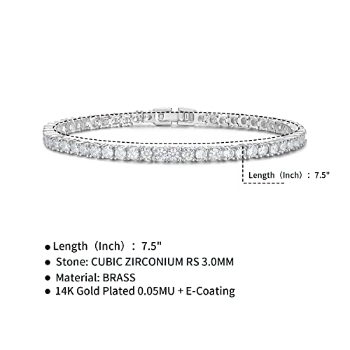 Devin Rose 3MM Cubic Zirconia Tennis Bracelet for Women CZ Bracelets Sizes 6.5 7.5 Inches3