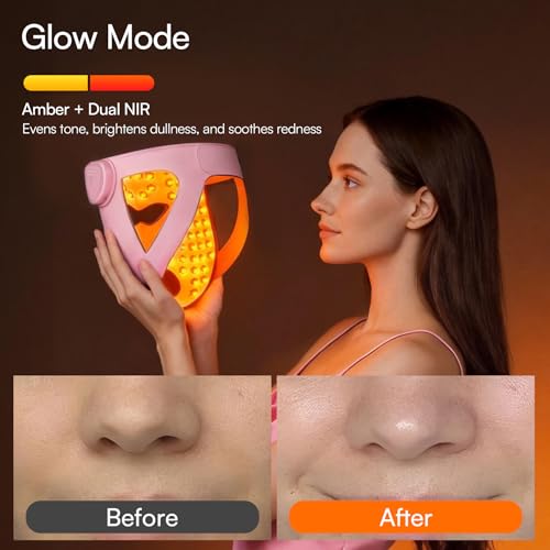 Image of INIA Glow 4D Wireless Red Light Therapy Mask for face - Dual NIR, 320 LEDs, 4 Modes, Under-Eye Cooling, Cordless & Rechargeable LED Face Mask for Home & Travel, Skincare Gifts for Women Mom Wife, Pink