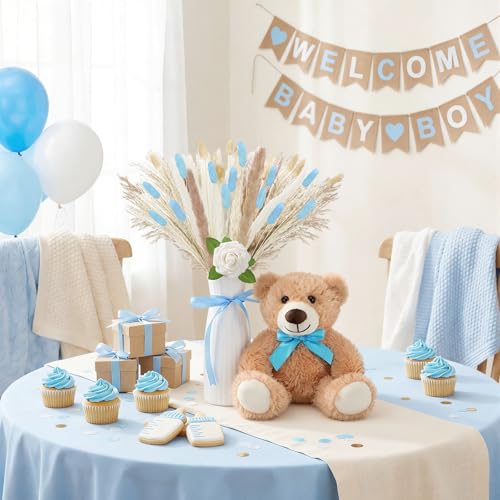 Relaxgiant 4 Sets 125 Pcs Bear Baby Shower Table Centerpiece with Bear Stuffed Animals Blue Dried Pampas Grass Artificial Flower Plastic Vase for Boho Wedding Bridal Reveal Birthday Baby Shower Decor by Relaxgiant - Used condition - Image 4