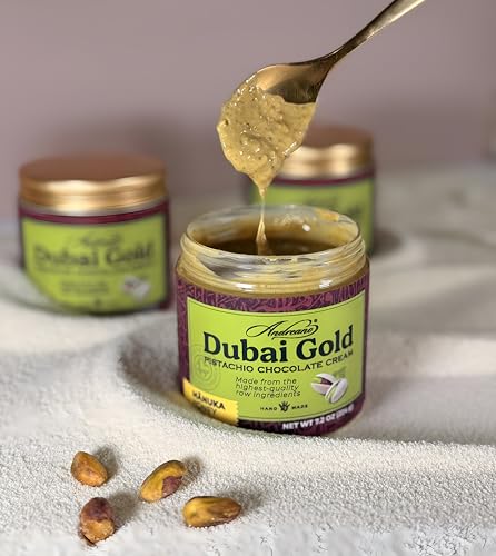 ANDREANO Dubai Chocolate Pistachio Cream - Premium Gourmet Spread with Manuka Honey, Silky Pistachio Paste & Crispy Kataifi - Luxury Dessert Filling, Pastry & Chocolate Treat - 7.2 oz (224 g) Jar