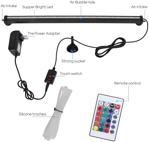 20" Aquarium Light with Air Bubble Hole, 5050 RGB LED Fish Tank Light with 16 Colors and 4 Modes, IP68 Waterproof LED Aquarium Lights with Remote Controller for Fish Tank (52CM)