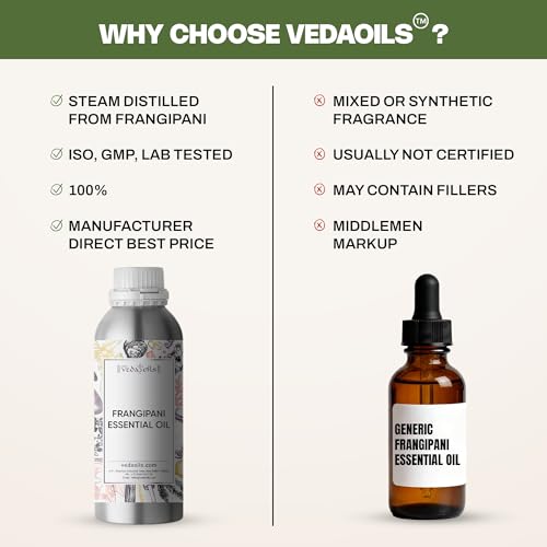 Image of VedaOils Frangipani Essential Oil 100ml | 100% Pure & Natural Frangipani Oil for Hair & Skin Care, Massage, Aromatherapy, Diffuser, Soap & Candle Making