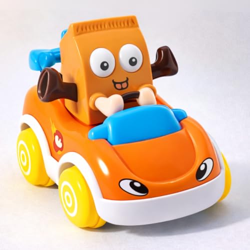 Image of Storio Foodie Toy Car - Mr Milk | Friction Powered Vehicle for 1-3 Year Old Boys & Girls | Push & Go Baby Car Toy | Cartoon Car for Toddlers 12-18 Months | Safe Durable Educational Toy for Kids