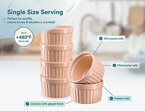 Kook 10 Oz Porcelain Ramekins, Souffle Dishes, Oven Safe, For Baking Pot Pies, Creme Brulee, Lava Cake, Soup, Set Of 6, #TOP4