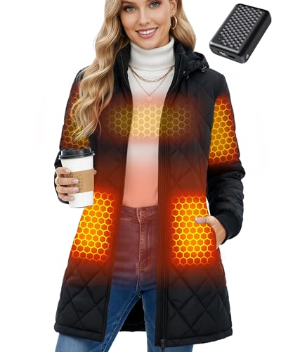 Wulcea Women Heated Jacket Battery Pack Included Electric Winter Work Coat Vest Travel Hoodie Camping Chair Essential Hiking Gear Bleacher Stadium Seat Accessories Cool Luxury Top Useful Gift