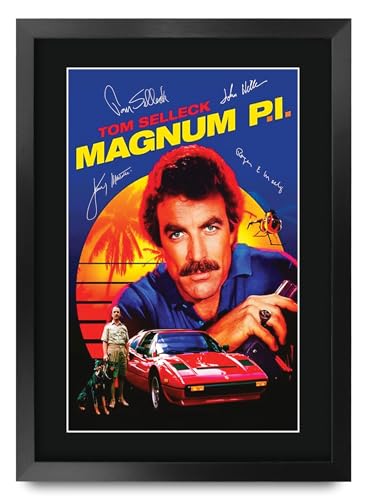 Cadre photo Magnum P.I Tom Selleck avec autographe imprimé de haute qualité format A3