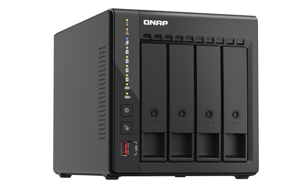 QNAP TS-453E 8G, NAS 4 baies (processeur Intel Celeron J6412 4 core/4 thread, turbo jusqu'à 2,6 GHz, double 2,5 GbE) 16 To avec 4 disques durs WD RED Plus de 4 To
