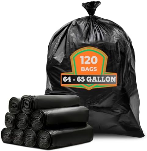 Veska 64-65 Gallon Black Trash Bags, (120 Bags Value pack) Large Black Trash Bags, Heavy Duty Garbage Bags, Large Garbage Bags and Trash Can Liners, 120 Black Garbage Bags on Roll Veska 64-65 Gallon Black Trash Bags, (120 Bags Value pack) Large Black Trash Bags, Heavy Duty Garbage Bags, Large Garbage Bags and Trash Can Liners, 120 Black Garbage Bags on Roll
