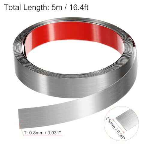 QUARKZMAN 16,4 ft x 0,98 Wandverkleidung zum Aufkleben und Anbringen von Rahmen, selbstklebende Edelstahlleiste mit gebürstetem Finish für Wand, Decke, Schrank, Fliesenkante, Silber