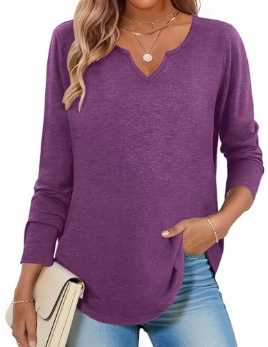 Image of Zeagoo Long Sleeve Shirts for Women Fall Tops Casual Dressy V Neck Blouses Boho Tunic Western Clothes Vacation Outfits