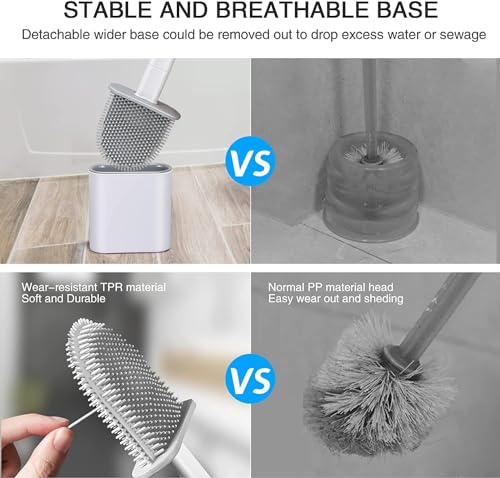 Image of PAXCOO Flexible Silicone Toilet Cleaning Brush with Long Non-Slip Plastic Handle and Quick-Drying Holder kit, Bathroom Brush, Toilet Bowl Brush, Clean Toilet Corner Easily, Wall Mounting (Multicolor)