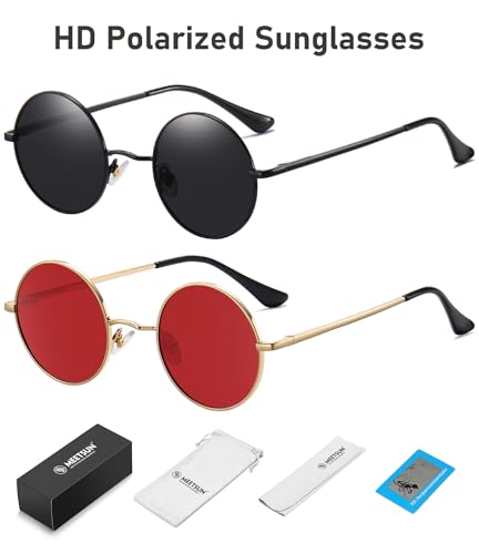 Image of MEETSUN Small Round Polarized Sunglasses for Men Women Metal Retro Hippie Circle Sun Glasses Driving Festival Cosplay UV400