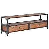 TV-Schrank Massivholz Kiefer 120 x 30 x 40cm, Mit 1 Regalboden und 2 Schubladen, TV Lowboard Tisch