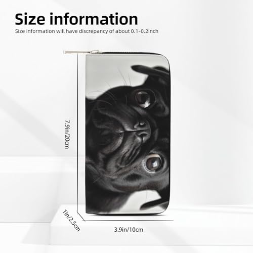 Cute Black Pug Dog Leather Wallet For Women Girl, Zip Around Credit Card Holder Long Pu Wallet Clutch Purse Waterproof Travel Handbag3