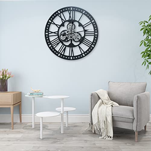 Toktekk 24 Inch Wooden Large Decorative Wall Clock With Real Moving Gears, Oversize Vintage Industrial Rustic Clocks For Living Room Decor(Large Black)… #TOP3