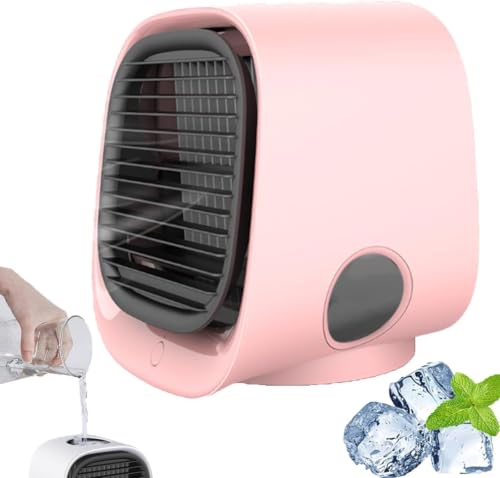 Portable Mini Desktop Air Conditioner with 3-Speed, 300ml Misting Tank and LED Light (Pink)