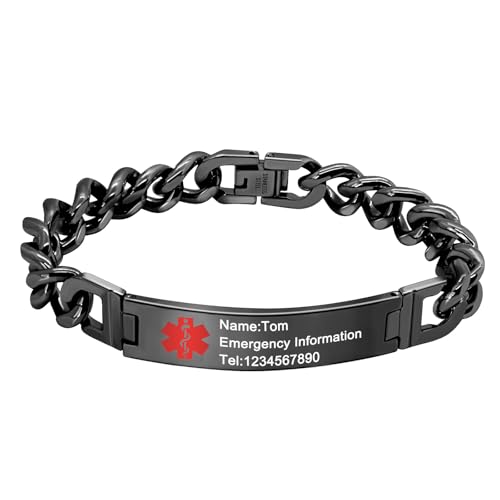Custom Engraved Medical Alert ID Bracelet for Men - Stainless Steel Medical ID Bracelet for Men - Essential Health Information Wristband - Emergency Safety Accessory