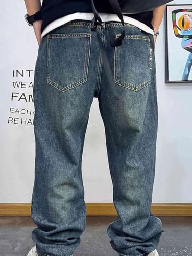 Men’S Vintage Classic Straight Fit Denim Cargo Pants Button Fly Distressed Heavy Full Length Streetwear Plus Size Jeans3