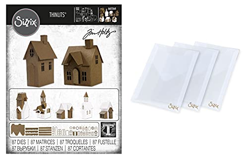 Tim Holtz Village Collection Thinlits Dies, Bundle of 87 Dies (665564), 3 Sizzix Envelopes for Extra Dies (658729)