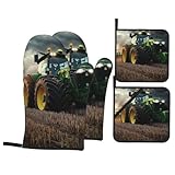 4-teiliges Set: 3D-bedruckte Ofenhandschuhe und Topflappen, inklusive 2 Ofenhandschuhe (18,3 x 27,9 cm) und 2 Topflappen (20,3 x 20,3 cm). Perfekt zum Kochen, Backen und Grillen.