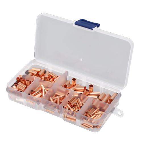 Terminal de conector de tubo de cobre 250 Piezas Tubo de Conexión de Cobre Rojo Gt1-6mm Conector de Tubo de Unión de Cable Intermedio Tubo de Cobre Pequeño Tubo de Conexión de Cobre Conector de Cable