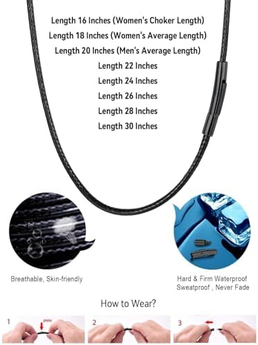 FaithHeart Braided Leather Cord 2MM/3MM Chain Necklace Stainless Steel Durable Snap Clasp, Men Women DIY Waterproof Woven Wax Rope Chain for Pendant (Gift Packaging)