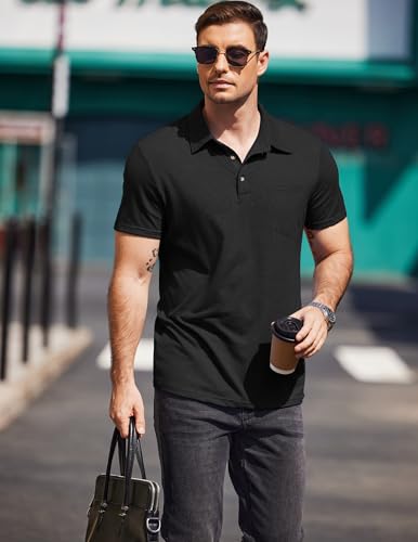 COOFANDY Men Short Sleeve Polo Shirt Casual Summer Collar Shirts Dress Button Polo T Shirt Classic Golf Shirts2