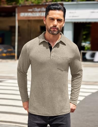COOFANDY Men's Long Sleeve Polo Shirt Casual Dress Button Polo T Shirt with Pocket Basic Lightweight Collared Golf Shirt3