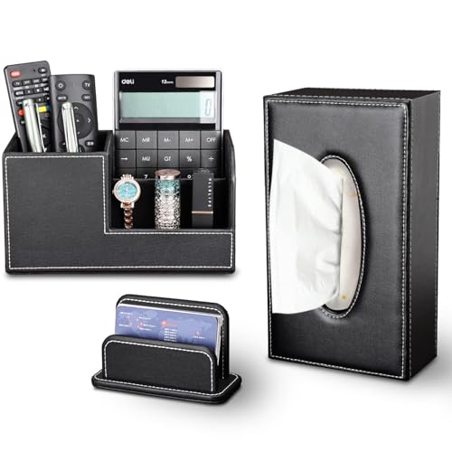 KINGFOM 3PCS/SET Desk Organizer Sets Leatherette Office Accessories Supplies Including
