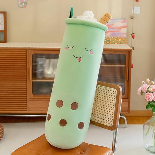 LAJOKING ミルクティー ぬいぐるみ枕 円筒形 お昼寝マット 大型 特大 食べ物テーマ ロングおもちゃ 多機能 かわいい ふわふわ ソフト ギフト ラージ (90cm,グリーン)