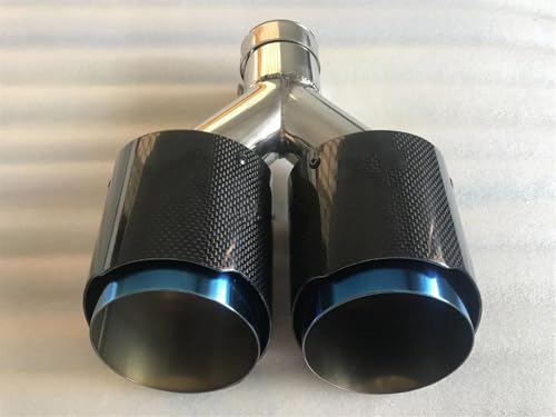 Silencieux d'échappement voiture en carbone et acier bleu brillant double 66-89mm