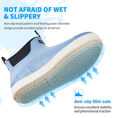 Image of Mens Deck Boots, Saltwater Fishing Booties Rubber Waterproof Ankle Rain Boots, High-performance Footwear Chelsea Boots for Gardening Fishing Boating Camping Sailing