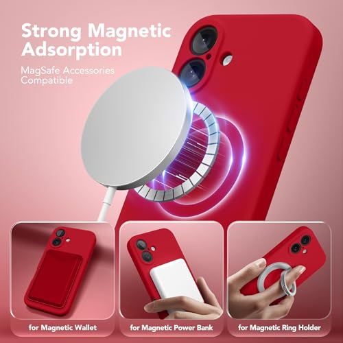 Image of Magnetic for iPhone 16 Plus Case, Compatible with MagSafe, [Full Camera Protection][Screen Protector] Silicone Shockproof Protective Phone Case for iPhone 16 Plus 6.7 inch, Red