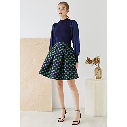 Image of CHICWISH Women's Mock Neck Satin Spliced Bubble Sleeves Knit Top