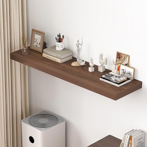 Image of Dreamland 55 inch Floating Shelves for Wall, 12 inch Deep Thicker Walnut Floating Shelves, Wall-Mounted Shelves for Bedroom, Living Room, Kitchen, Bathroom - Set of 1
