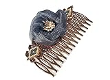Kamm BLÜTE Accessoire Brautfrisur Haar Hochzeit Perlen Japan Blatt (Violettblau)