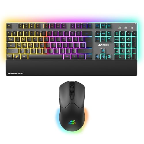 Image of Ant Esports KM500 Pro Wireless Gaming Keyboard and Mouse Combo, LED Backlit Rechargeable 2000mAh Battery, Mechanical Feel Anti-ghosting Keyboard + 6D 3200DPI Mice for PC Gamer (Black)