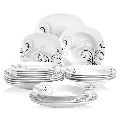 VEWEET ZOEY Juegos de Vajillas Elegantes 18 Piezas de Porcelana Vajillas Combinadas con 6 Platos Llanos, 6 Platos Hondos y 6 Platos de Postre Para 6 Personas, Motivo de Flor de Vid VEWEET ZOEY Juegos de Vajillas Elegantes 18 Piezas de Porcelana Vajillas Combinadas con 6 Platos Llanos, 6 Platos Hondos y 6 Platos de Postre Para 6 Personas, Motivo de Flor de Vid