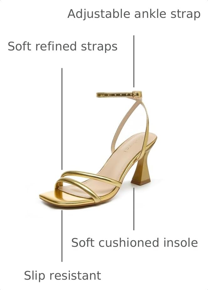 Image of Goderci Women's Kitten Strappy Mid heels Square Open Toe Ankle Strap Heeled Sandals
