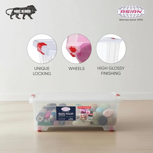 Image of Asian Plastowares - Regal Roller | 20 Ltr - Storage Box | Stackable Organizer for Clothes, Toys, Kitchen, Makeup & More | BPA-Free, Space-Saving Design | Multipurpose Boxes | Transparent