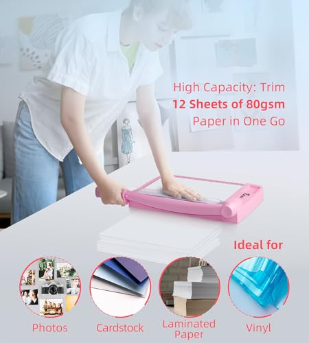 Firbon 12" Guillotine Paper Cutter, Heavy Duty 12-Sheet Capacity Trimmer for Cardstock, Photos, Scrapbooking, Office, Classroom, Studio (Pink) - Image 6