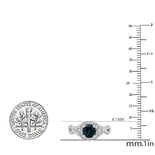 Dazzlingrock Collection 1.00 Cttw Round Blue & White Diamond Womens Swirl Split Shank Halo Engagement Ring, 10K Solid Gold4