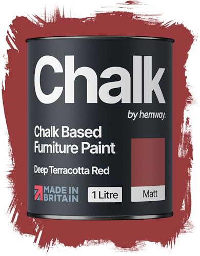 Hemway Chalk Based Furniture Paint, Deep Terracotta Red 1L, Matt Finish Shabby Chic, Chalk Paint Furniture & Walls, Quick Dry & 1 Coat