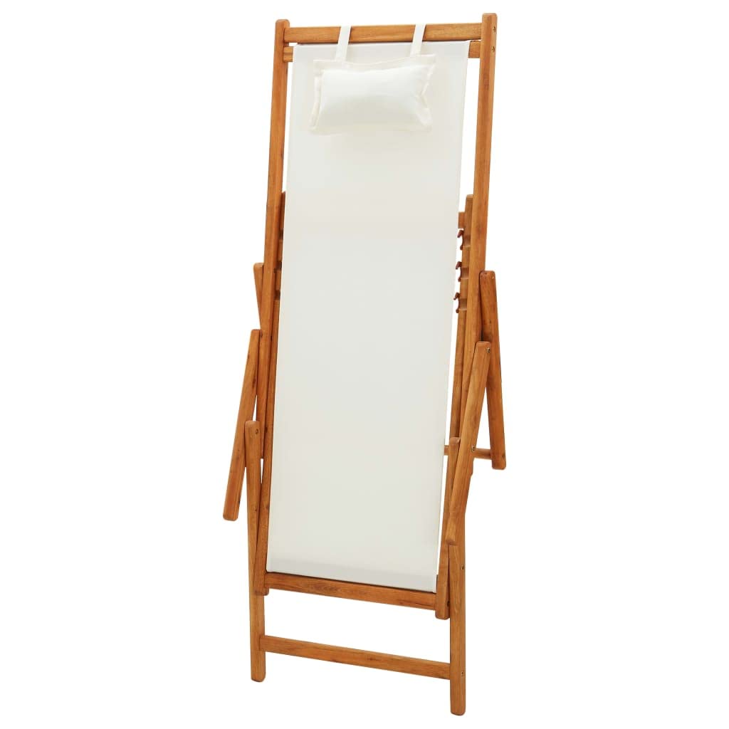Genérico Silla Playa Madera Eucalipto Plegable 3 Posiciones | Marco de madera resistente, asiento de tela crema, capacidad 110 kg, plegable para transporte