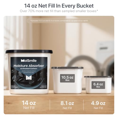 Image of Large Moisture Absorber Buckets, 14 oz Each, Activated Carbon, 3 Pack | 14 oz Net Fill with 2 oz Activated Charcoal; Visible Water Collection; Up to 90 Days; Helps Trap Musty Odors
