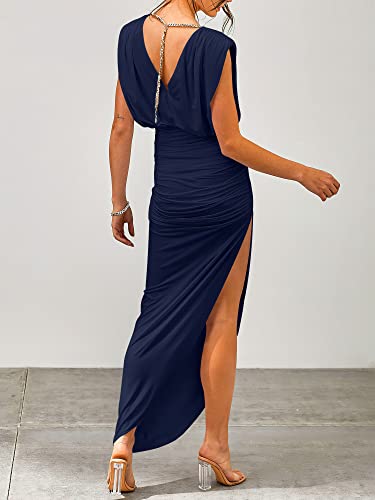 Anrabess Formal Dress For Women 2023 Elegant Cocktial Evening Party Night Dresses Sexy Sleeveless Bodycon Slit Graduation Prom Maxi Dress 786-Zanglan-S Navy Blue #TOP2